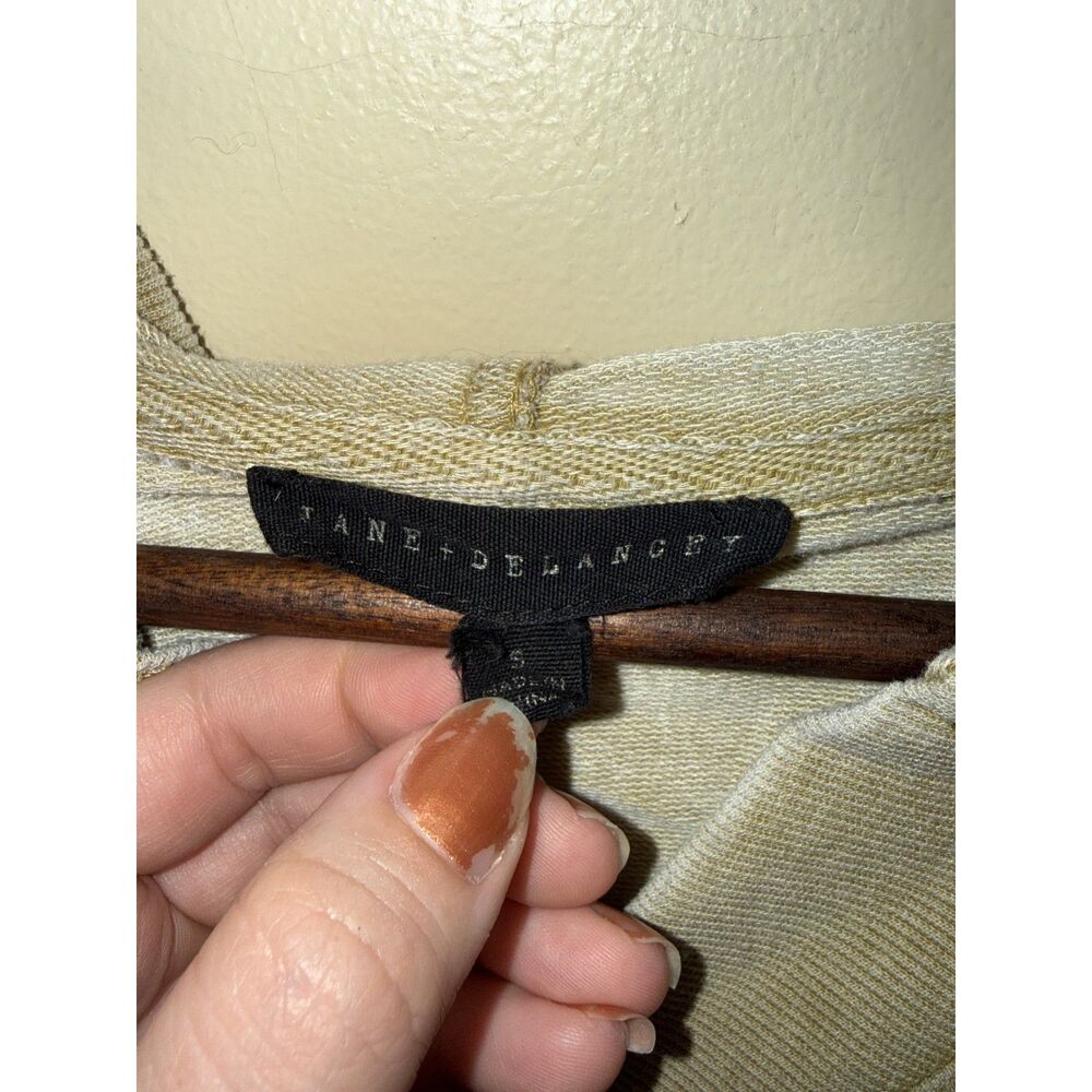 Jane + Delancey Olive Tan Burnout Notch Neck Lightweight Hoodie Pullover Small - Picture 3 of 10